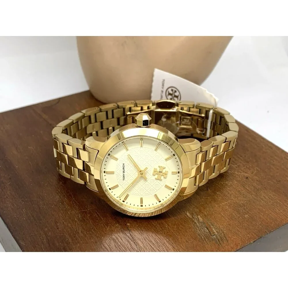 Tory Burch Women's Watch TBW1053 Quartz Cream Dial Gold Stainless Steel 34mm